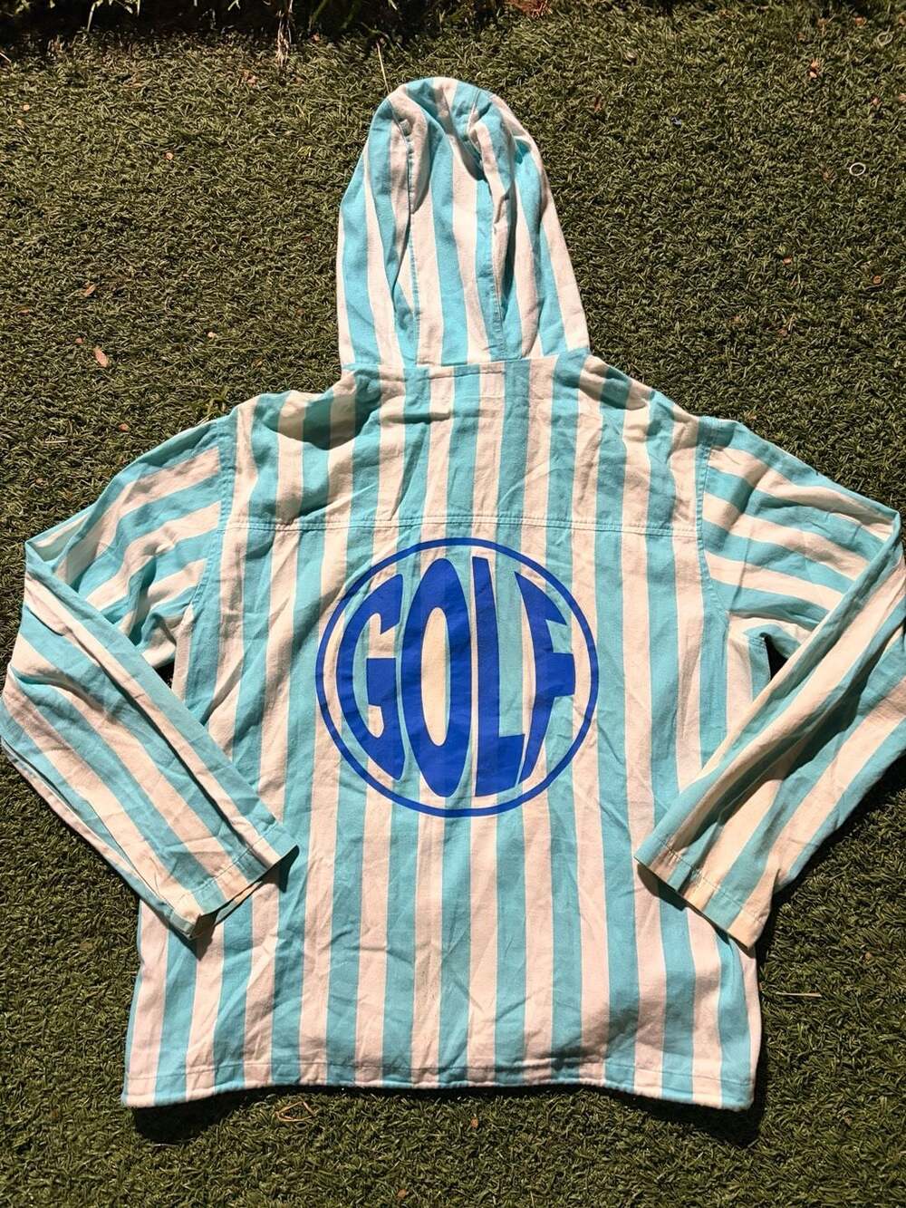 GOLF WANG Blue and White Stripe Fish Eye Anorak Hoodie